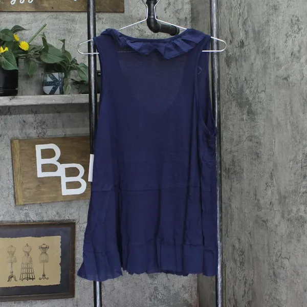 Black Tape Womens Trendy Plus Size Ruffled Babydoll Tank Top Navy Blue 1X - Image 2