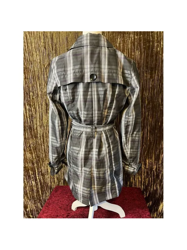 Willi Smith Casual Plaid Gray/Purple Button Rain Coat MEDIUM Jacket - Image 3