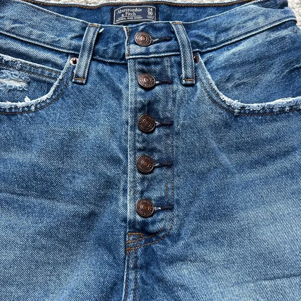 Abercrombie & Fitch button fly, distressed, jean Shorts women size 24/00 - Image 2