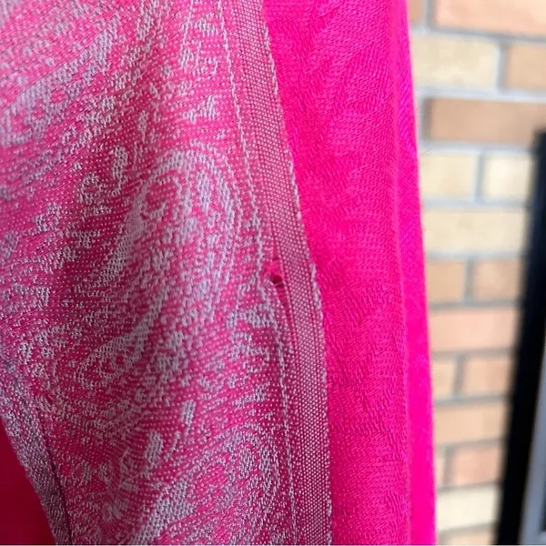 Cashmere Boho Pink Paisley Printed Scarf Wrap Shawl Fringe 70x23” READ - Image 8