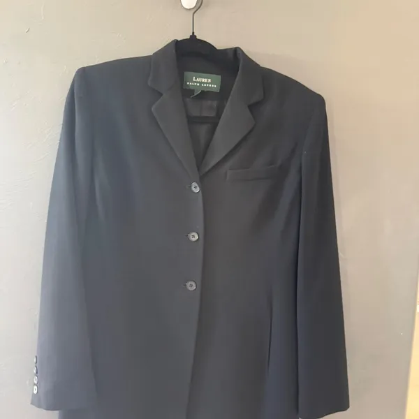 Lauren Ralph Lauren‎ Black Wool Blend 3-Button Longline Blazer Coat 4 Old Money - Image 2