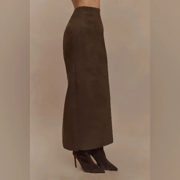 MESHKI Hayes Faux Vegan Suede Midi Maxi Skirt in Chocolate Brown Size XS NWT - Image 5
