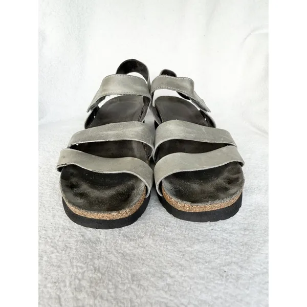 Naot Kayla Womens 7.5 Slate/Gray Leather Comfort Sandals Hook Loop Adjustable - Image 3