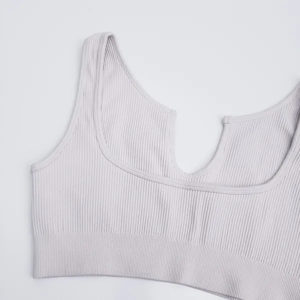Ribbed Sleeveless Open Neckline Sports Bra - Image 6