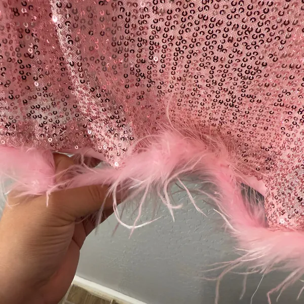 Lulus Popular Invite Pink Sequin Mesh Feather Mini Dress, XS 2209336 - Image 5