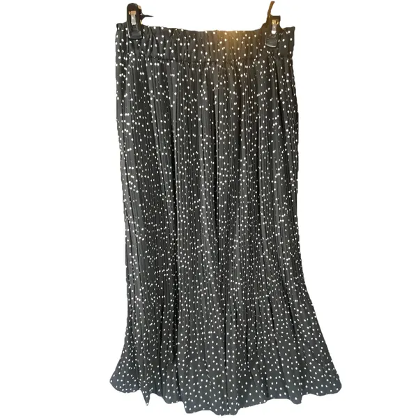 Exlura Pleated Skirt Large Black Polka Dot Maxi Stretchy Swing‎ Flowy Feminine - Image 4