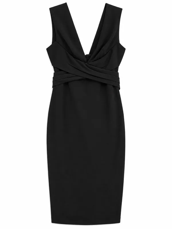 BHLDN Danica Dress Women 6 Black Excellent V-Neck Back Sash Tie Sheath Dress - Image 3