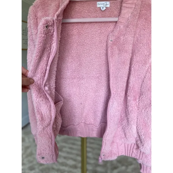 Olivia Sky Blush Bomber Jacket‎ Fuzzy Cozy Winter Buttery Soft Zip Baddie NWTs M - Image 5