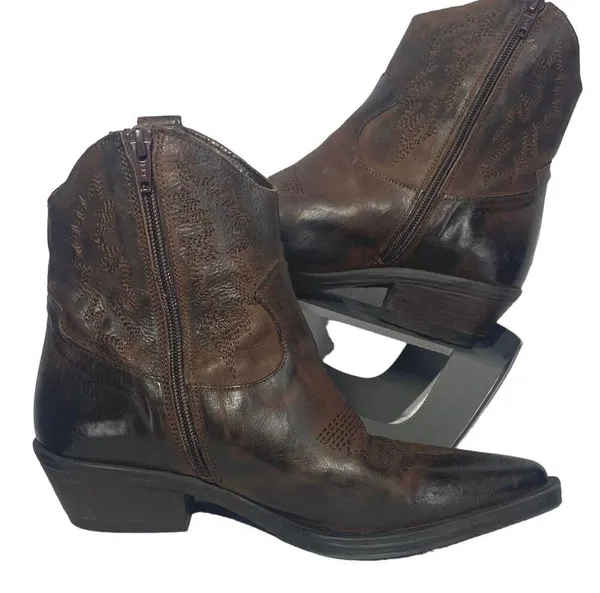 Emanuele Crasto Brown Western Cowboy Booties women sz 37 / US 6.5 - Image 3