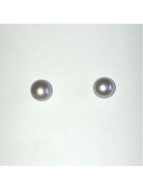 Genuine Pearl Silver Gray Dainty Stud Earrings - Image 3
