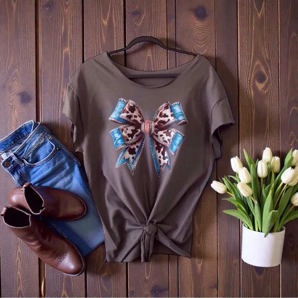Cowgirl Bow Graphic Tee | Grey – WesternChic handmade - Image 3