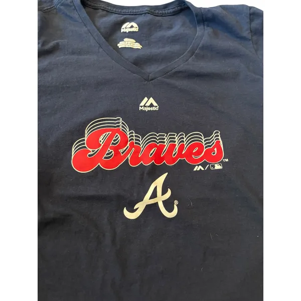Majestic Navy Blue V-Neck Atlanta Braves Size S Women's - Image 2