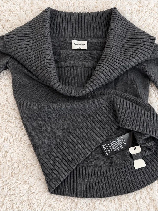 NWOT Aritzia Sunday Best Topaz Off Shoulder Sweater – Heather Chrome – S - Image 13