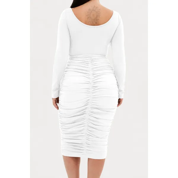 Girlfriend Collective Andi Midi Dress Womens Medium White Ruched Long Sleeve NWT - Image 2
