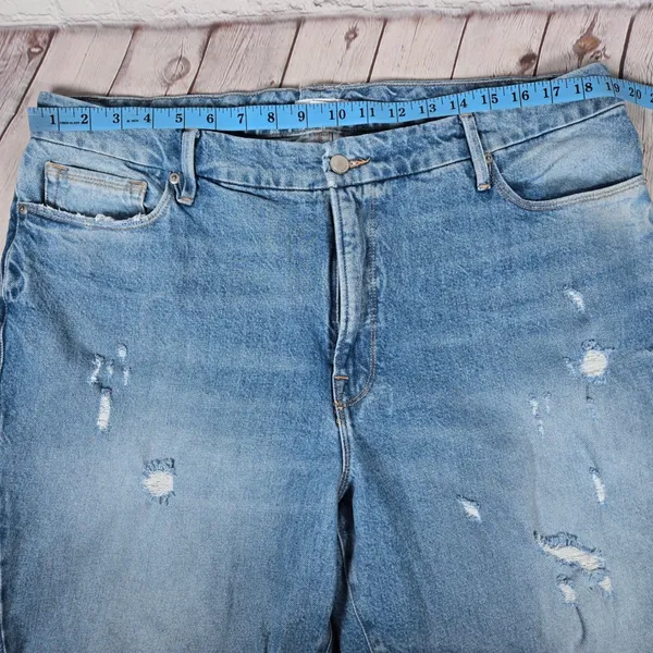 Good American Destructed High Rise‎ Straight Leg Jeans Women Size 15 Blue - Image 7