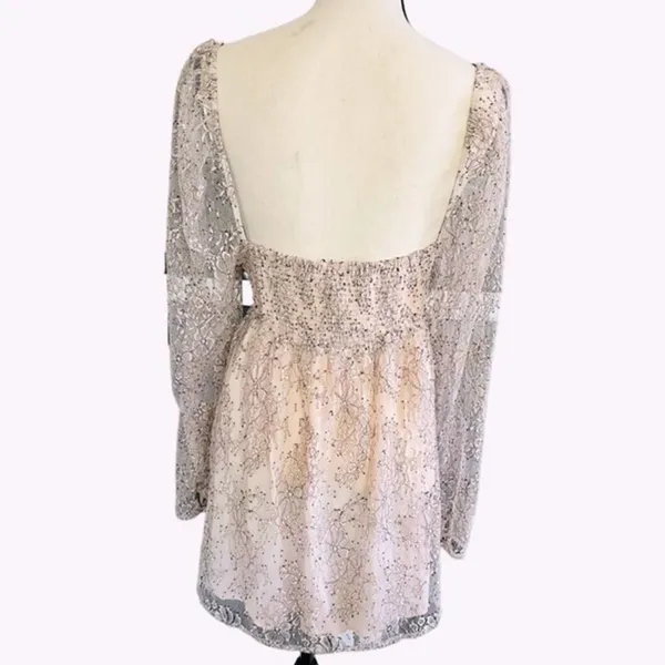 Free People Heavenly‎ Lace Tunic Top in Champagne Toast Size L New - Image 8