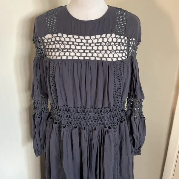ASOS EDITION Charcoal Gray Crochet Trim Drop Waist Maxi Dress 4 Cotton Boho - Image 3