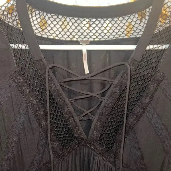 Free People 'Don't Let Go' Peasant Top black Goth fishnet vampire corset size S - Image 7