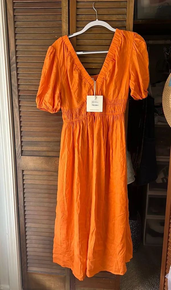 Showpo Puff Sleeve Plunge Neck Dress In Orange - Image 6