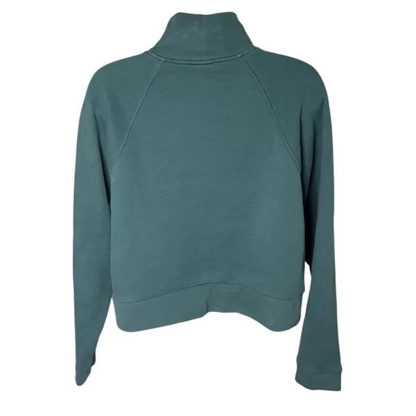 A New Day Mock Neck Cropped Sweatshirt Ram Skull Patch Dark Teal S - Image 2