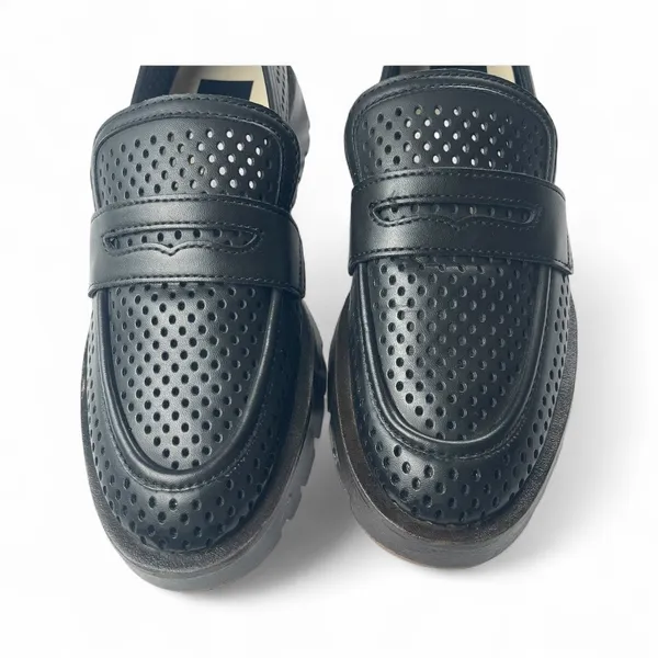 Dolce Vita Black Leather Perforated Loafers Platform‎ Lug Sole Modern Size 9 - Image 2