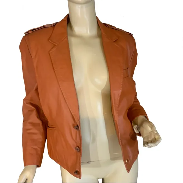 Custom Tailor Han'S Vintage 1970'S Brown Leather Front Button Jacket (M) - Image 6