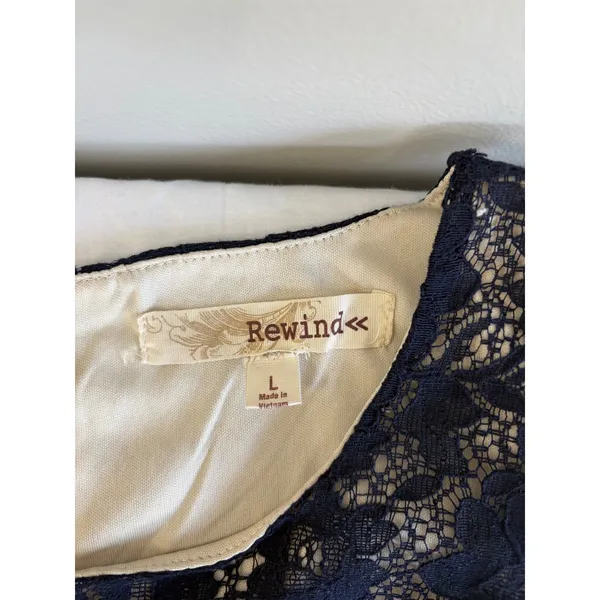 Rewind Navy Lace Skater Dress Large Y2K‎ Coquette Aesthetic Romantic Goth Chic - Image 9