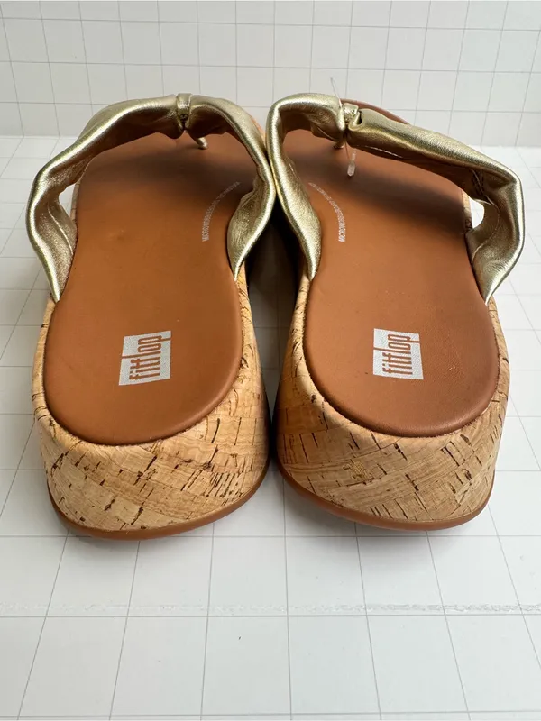 NWT FitFlop F-Mode Metallic Gold Leather Cork Platform Sandals - Image 9