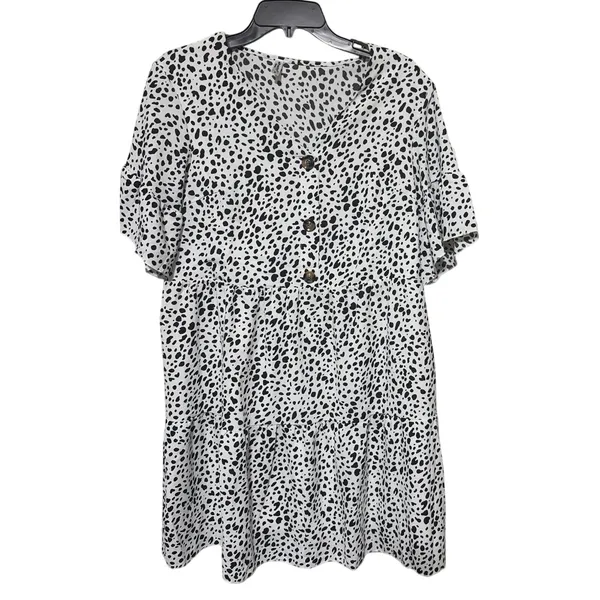 Dalmatian Tiered Polka Dot Mini Dress Spotted Black White Sz Small Spring Fun‎ - Image 2