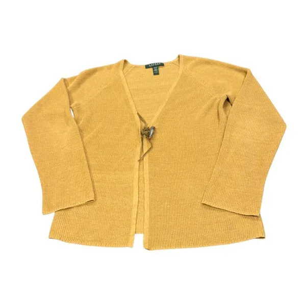 Lauren Ralph Lauren Yellow 100% Linen Knit Cardigan Sweater Women's Size M - Image 2