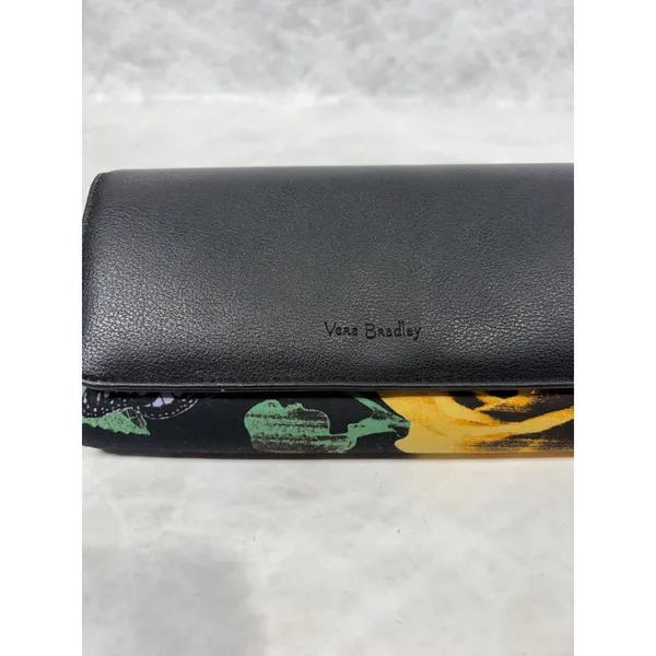 Vera Bradley Leather Floral Canvas Trifold Wallet Black Butterfly Polka‎ Dot - Image 2