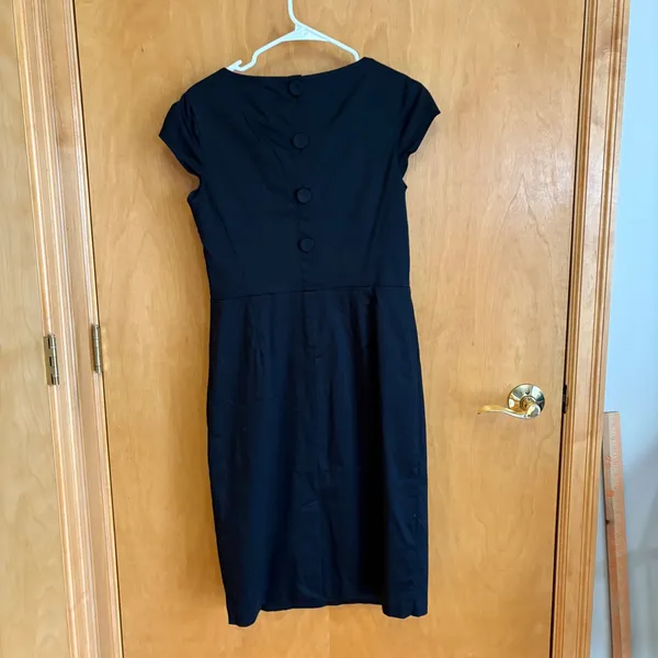 Boden Black Cap Sleeve Pleated Neck Sheath Dress US 10L‎ - Image 2