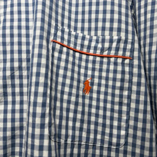 Polo Ralph Lauren Pajama Sleep Shirt Mens XL Blue Gingham Cotton Nightshirt Pony - Image 7