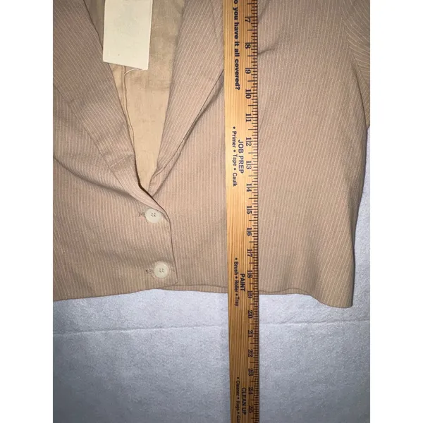 Easel‎ Los Angeles Tan Pinstripe Cropped Blazer Cotton Linen Blend Size L NWT - Image 7