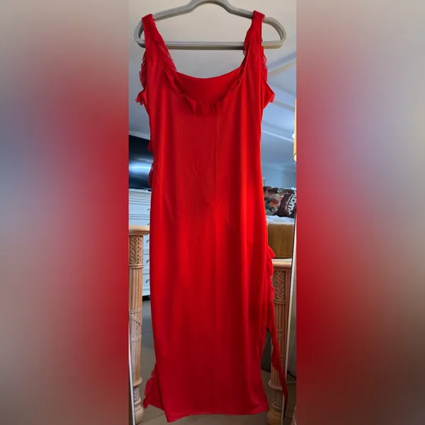 NEW Red High Slit Ruffle Bodycon Maxi Wedding Party Prom Dress XL - Image 7