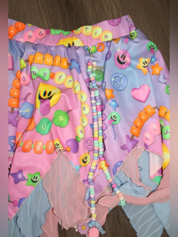 iHeartRaves Kandi Fairy Pixie Hem Mesh Rave Mini Skirt Pastel Bead Print size 1X - Image 4