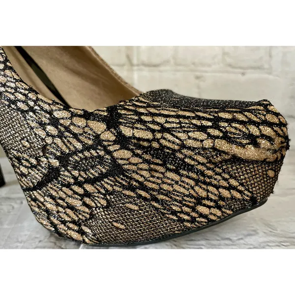 Charlotte Russe Gold Sparkle Fishnet Heels  - Image 12
