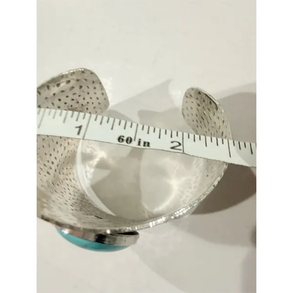Western boho statement Bracelet Silver Hammered Wide Cuff Oval Turquoise stone - Image 4