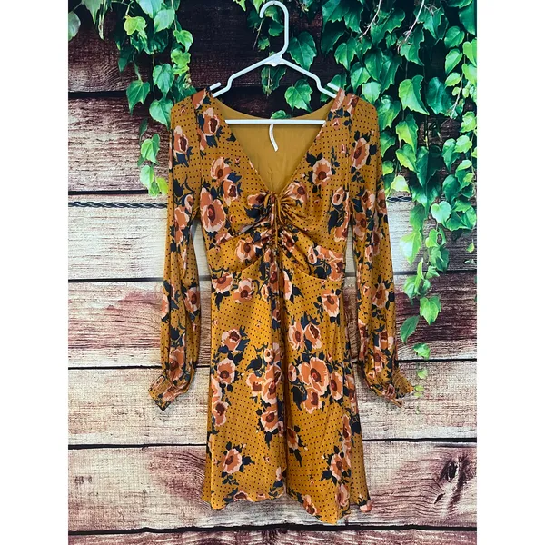 Free People Morning Light Floral Mini Dress in Yellow Gold Orange Womens Size 6 - Image 4