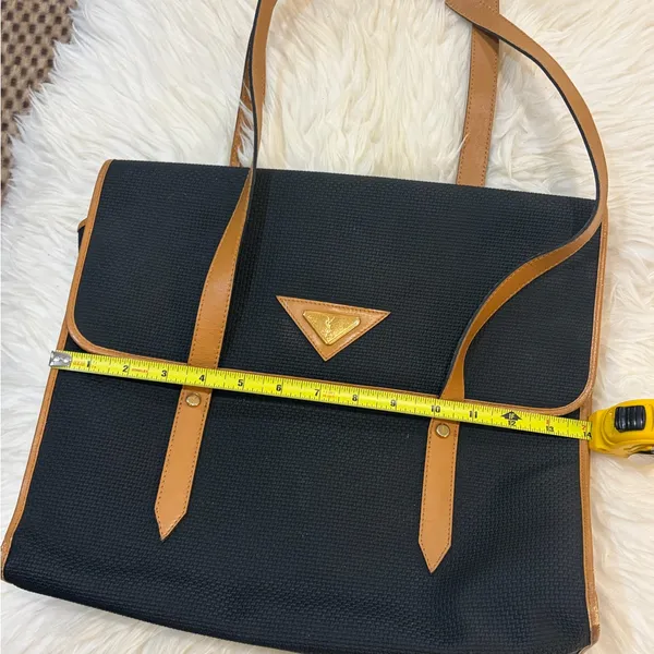 YSL Vintage Boston Weave Tote Black Canvas Leather Trim Shoulder Bag - Image 14