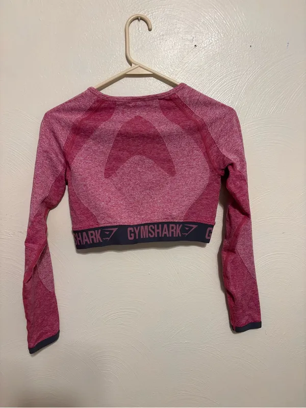 Gymshark Seamless Long Sleeve Crop Top Pink Marl Medium Athletic Workout Shirt - Image 7