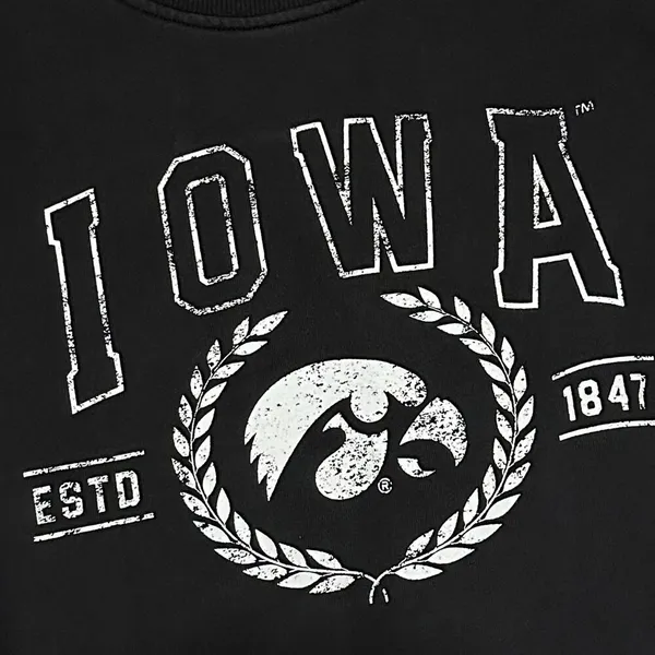 GDS University Iowa Hawkeyes Sweatshirt Womens M Black White Cotton Distressed - Image 3