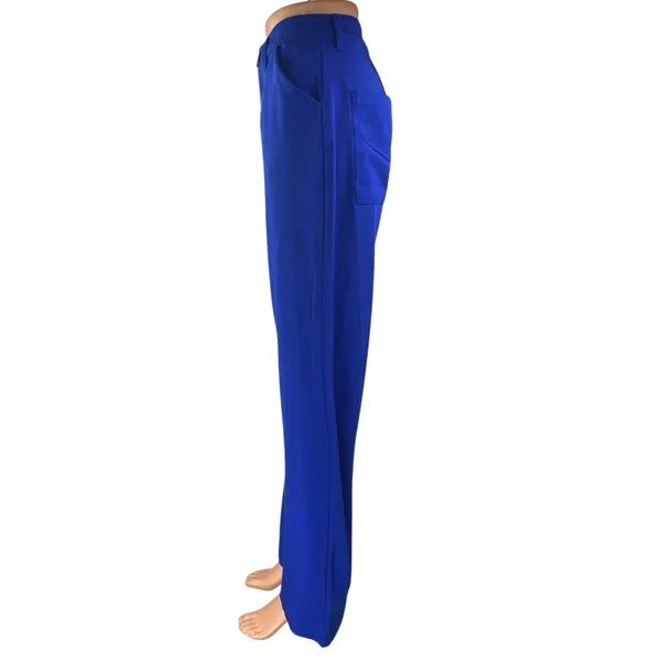 WeWoreWhat Danielle Bernstein Blue Widet Leg High Waisted Trousers Dress Pants 2 - Image 2