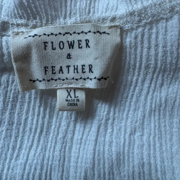 Flower & Feather White Embroidered Boho Peasant Top Lace Trim Flutter Sleeve XL - Image 3