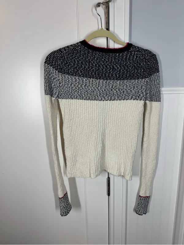 Madewell Striped Bouclé-Knit Cardigan Ivory And Navy Multi Stripe medium NEW - Image 7