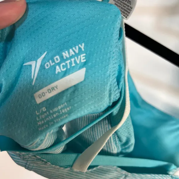 Old Navy Active Go-Dry Light‎ Support Sports Bra Blue Striped Double Strap Large - Image 3