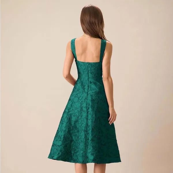 RIHOAS Green Sweetheart Neck Jacquard Midi Dress XS - Image 2