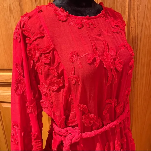 Anthropologie Mare‎ Mare Amal Puff Sleeve Textured Floral Mini Dress Red Size XS - Image 12
