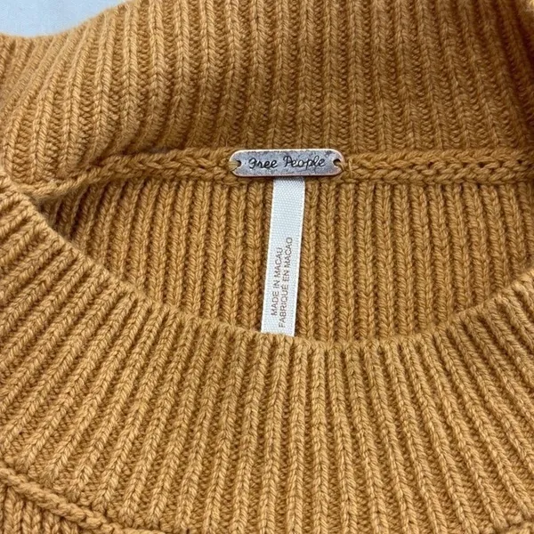 Free People Mustard Yellow‎ Ribbed Mock Neck Cropped Boxy Sweater - Image 3