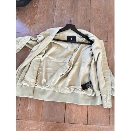 7 For All Mankind Eyelet Sleeve Bomber Jacket Womens Sage‎ Green Medium (T1) - Image 13